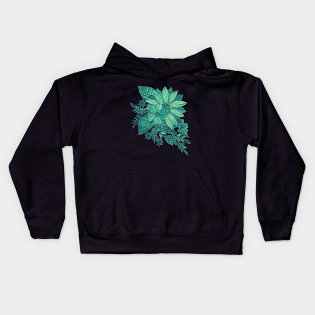 Teal watercolor sunflower Kids Hoodie by wackapacka